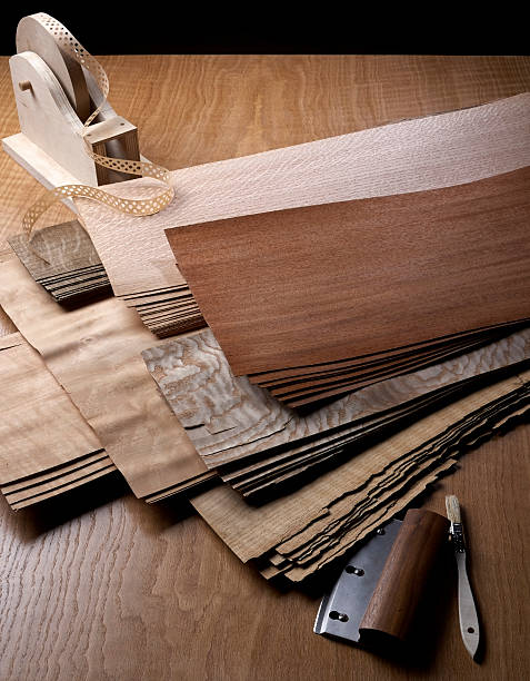 Assorted sheets of veneer.